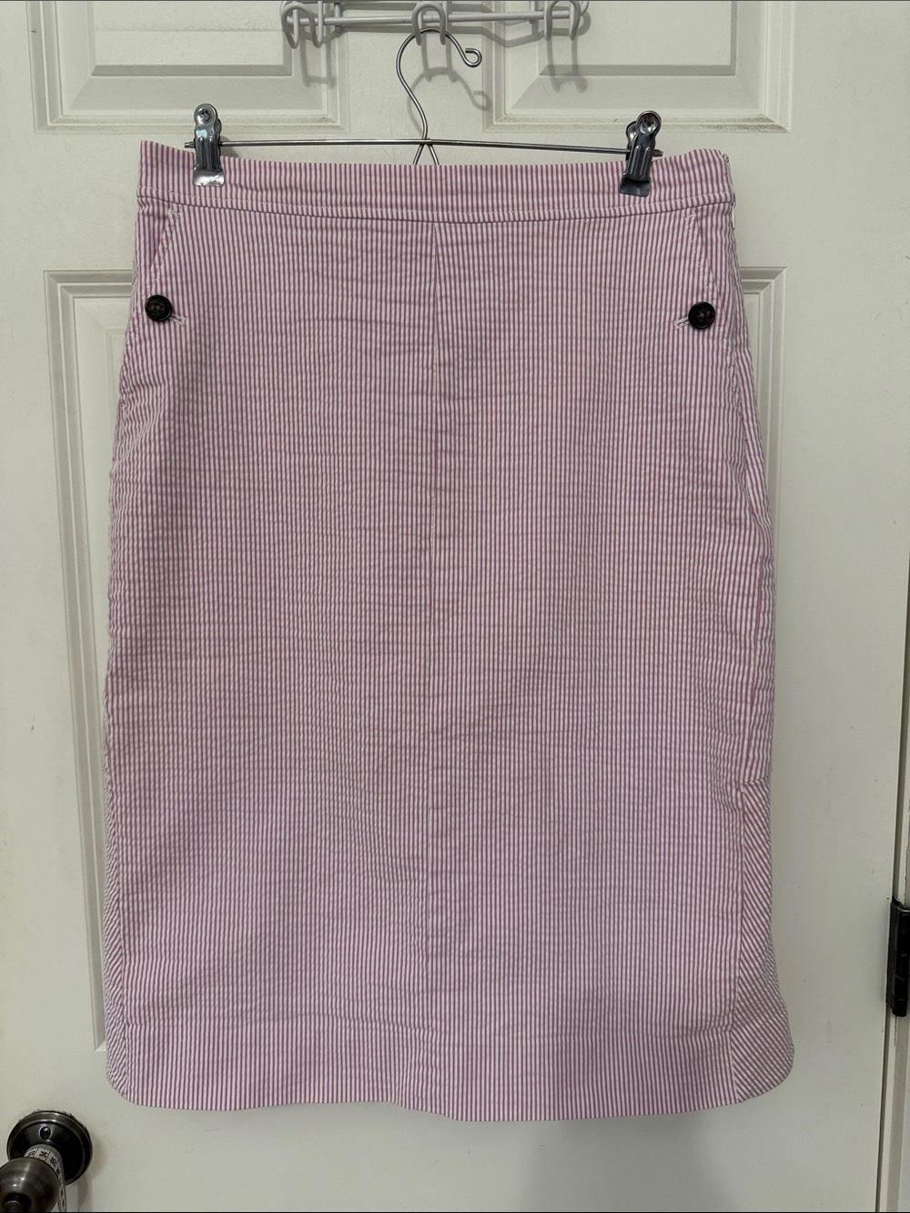 J. Crew Pink and White Seersucker Pencil Skirt Size 14 Preppy Skirt